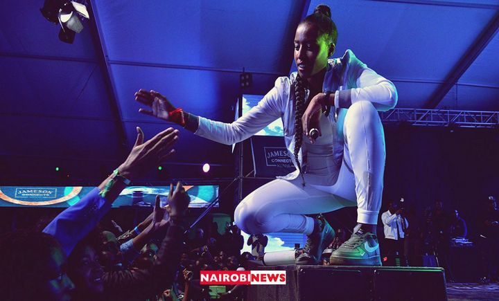 Radio personality Sheila Kwamboka during a live past event of Jameson Live Event at the Waterfront Mall Gardens in Karen
