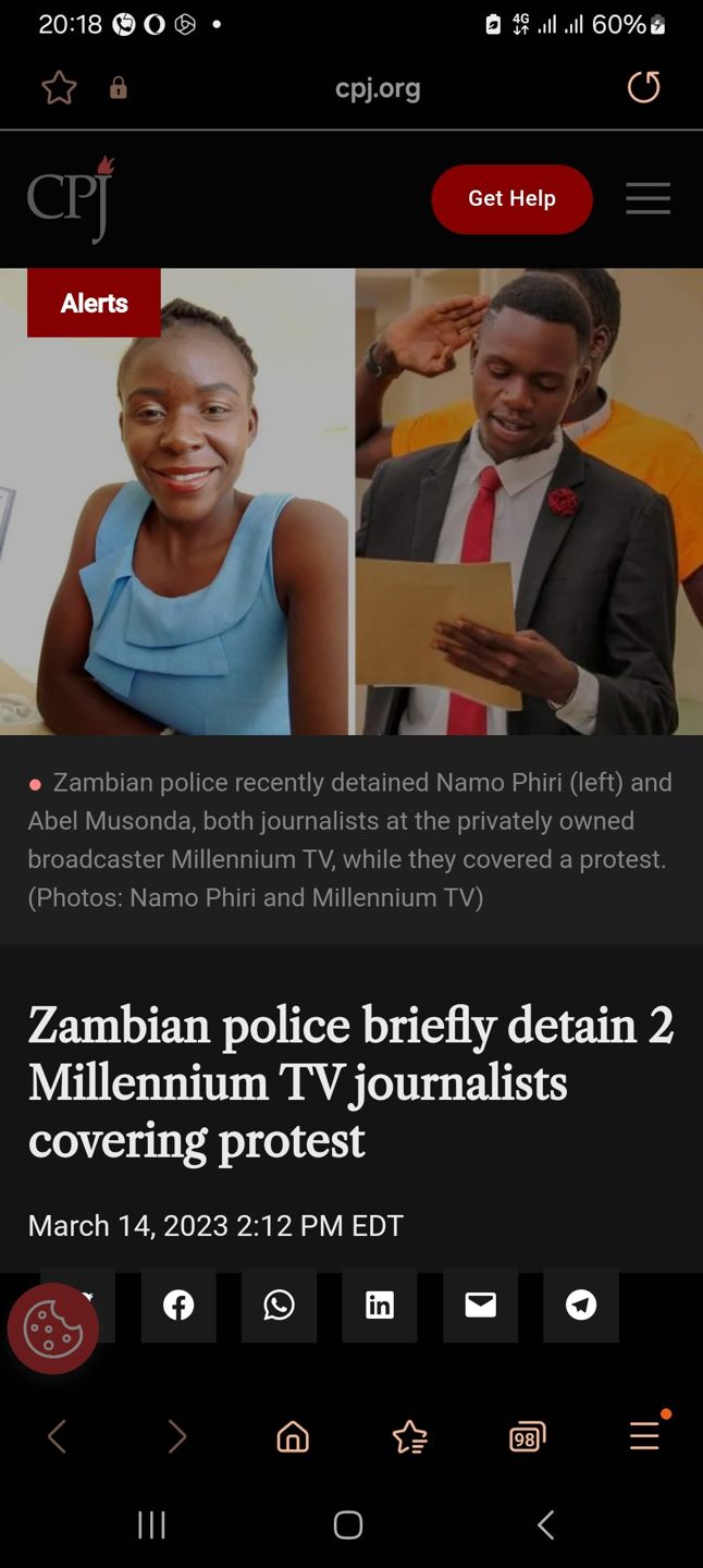 Zambian police briefly detain 2 Millennium TV journalists covering protest